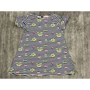 Poof Girl Juniors Shirt Large Short Sleeve Striped Tunic Floral Flamingo‎ Casual